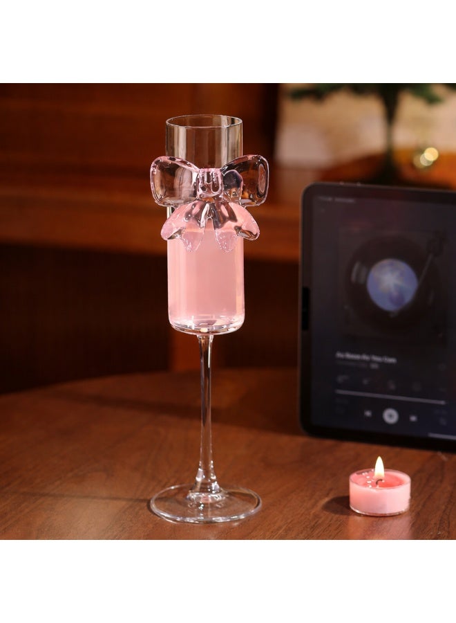 عدد 2 كأس زجاجي فاخر بتصميم فيونكة وردية أنيق - Image 3